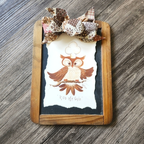 Vintage Chef Owl Wall Art with Bow Accent - Kiss My Grits - Picture 1 of 3